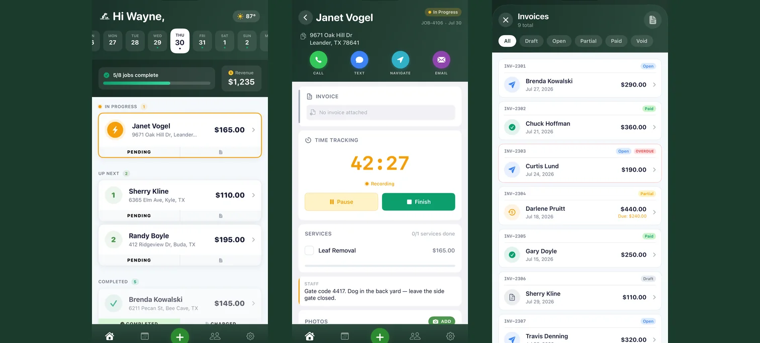 Manage your lawn care business from your iPhone with the native iOS app.